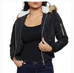 Zip Hooded Bomer Jacket